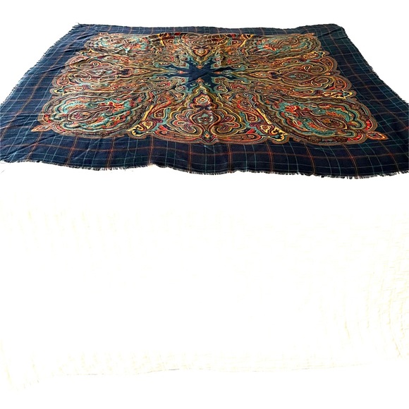 Large Navy and multi color scarf/wrap - Picture 5 of 5